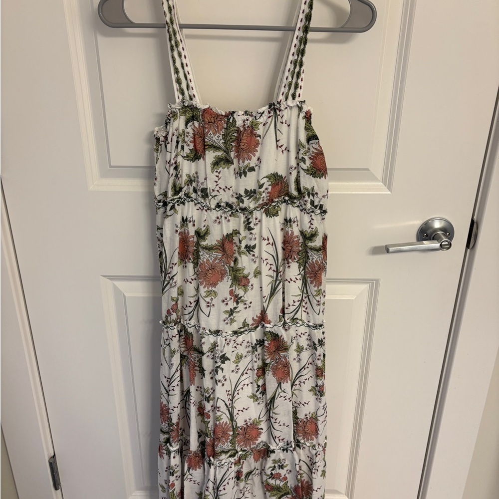 Midi Floral White and Green Dress